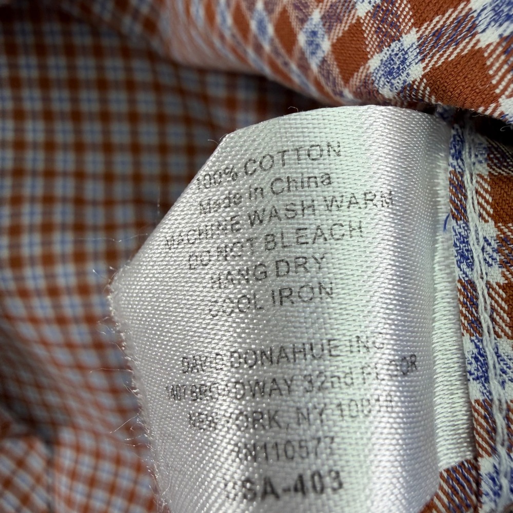 David Donahue Shirt Mens XL Orange Blue Plaid Cotton Long Sleeve Button Up - Picture 11 of 15